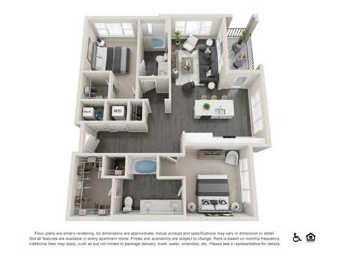 Floor plan for 2 beds, 2 baths, 1186 sqft